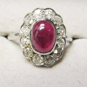 Cabochon Ruby, Diamond and Platinum Ring (762)