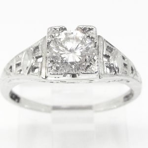 Antique Diamond Engagement Ring 18Kt White Gold Filigree (570)