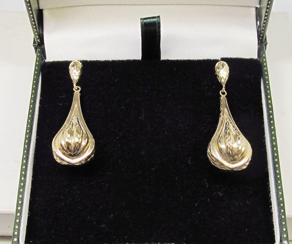 14Kt Yellow Gold Hanging Fluted Earrings (1100) - image 2