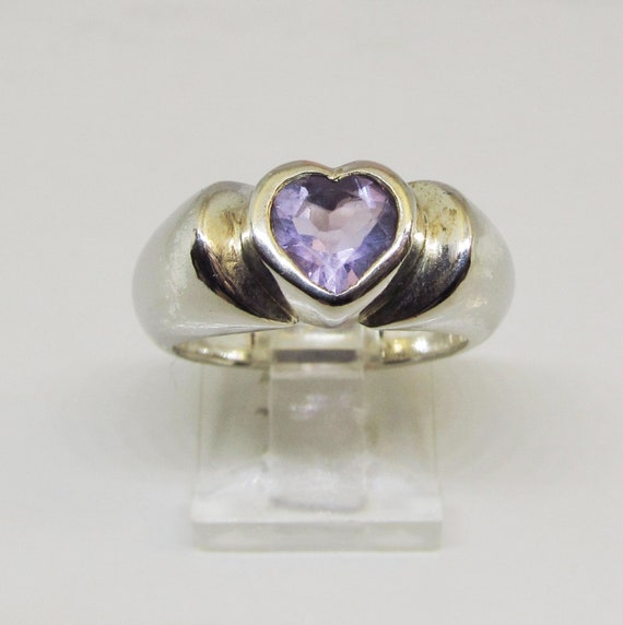 Heart Shaped Amethyst Ring, Sterling Silver (E)