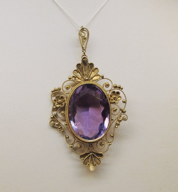 Victorian Etruscan Amethyst Pendant 14kt Gold 994 | Etsy