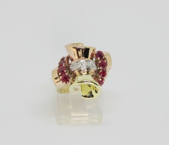 14Kt Multi Color Gold Ruby and Diamond Retro Ring… - image 1