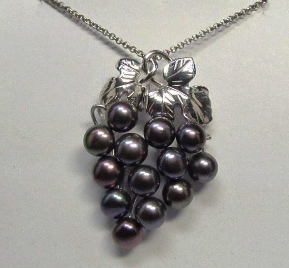Vintage Sterling Silver and Black Cultured Pearl … - image 1