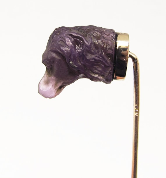 Carved Amethyst Dog's Head Stickpin (849)