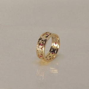 Diamond and Ruby Retro Band 14Kt Gold 1141 image 2