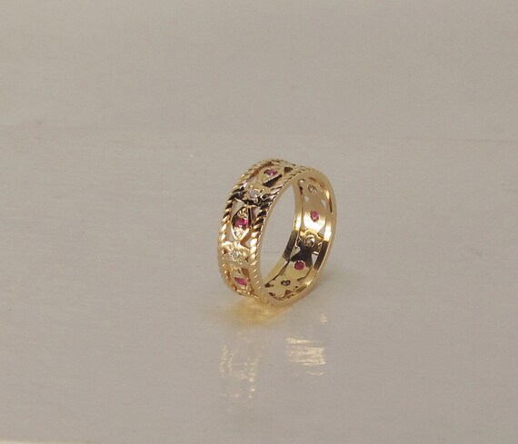 Diamond and Ruby Retro Band 14Kt Gold (1141) - image 2