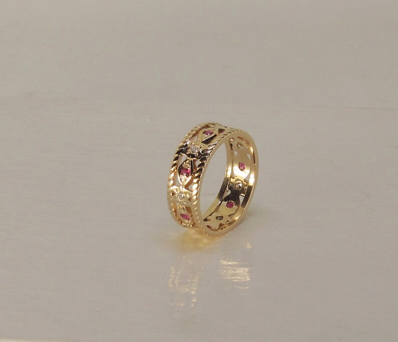 Diamond and Ruby Retro Band 14Kt Gold 1141 image 2