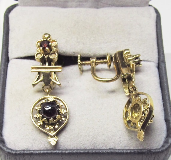 Garnet Earrings 14Kt Gold Victorian Revival (1068) - image 2