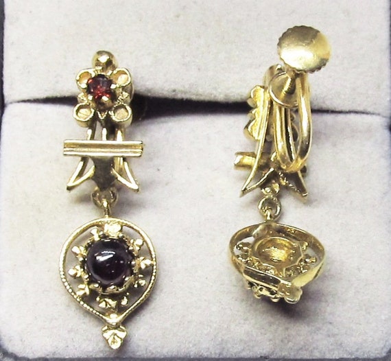 Garnet Earrings 14Kt Gold Victorian Revival (1068) - image 3