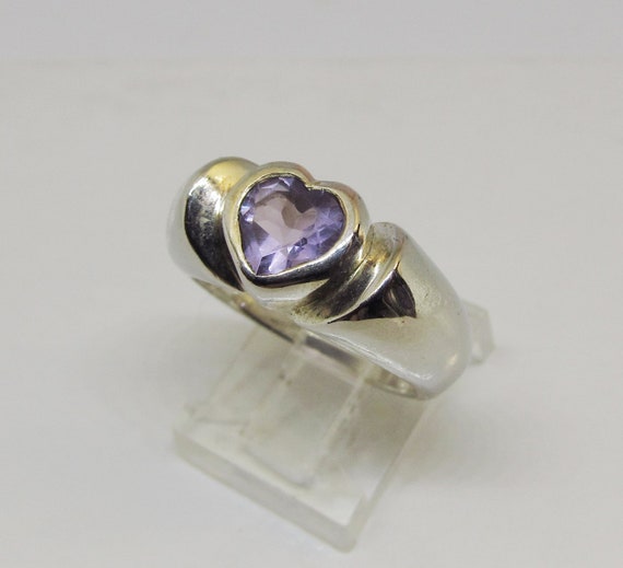 Heart Shaped Amethyst Ring, Sterling Silver (E) View 2
