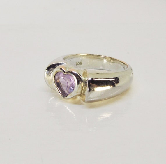 Heart Shaped Amethyst Ring, Sterling Silver (E) View 4