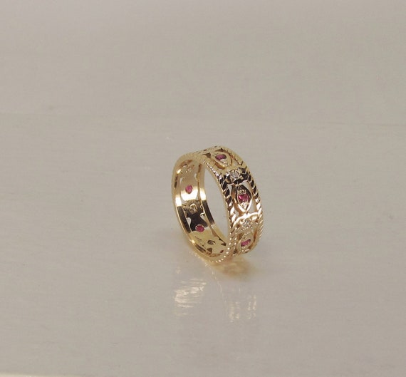 Diamond and Ruby Retro Band 14Kt Gold (1141) - image 3