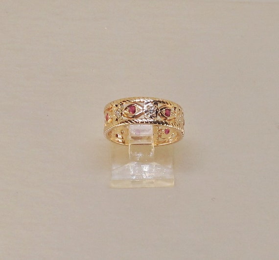 Diamond and Ruby Retro Band 14Kt Gold (1141) - image 5