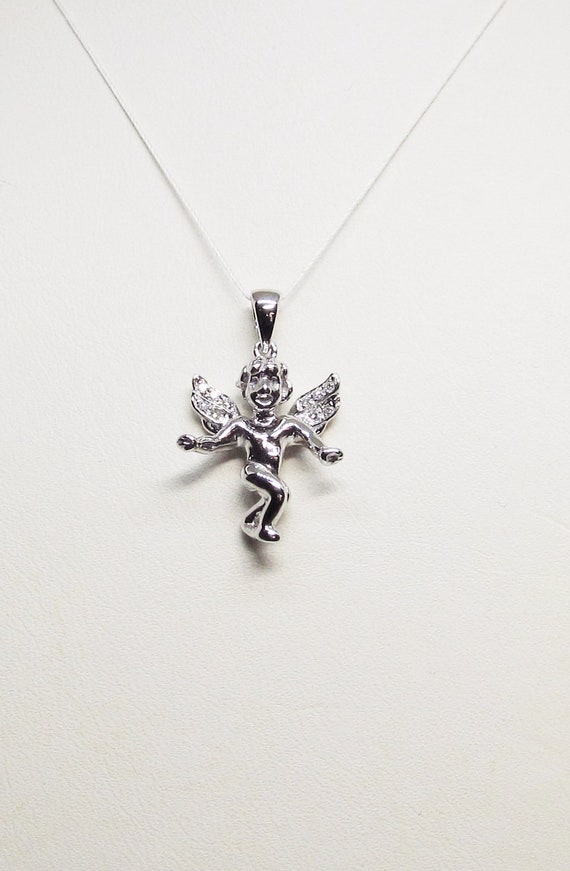 Angel Pendant/Charm 14Kt White Gold with Diamonds 