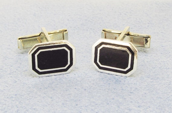 Sterling Silver Black Enamel Cuff Links (E)