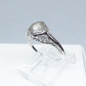 Estate Diamond Ring in 18Kt White Gold Filigree Setting (1010)