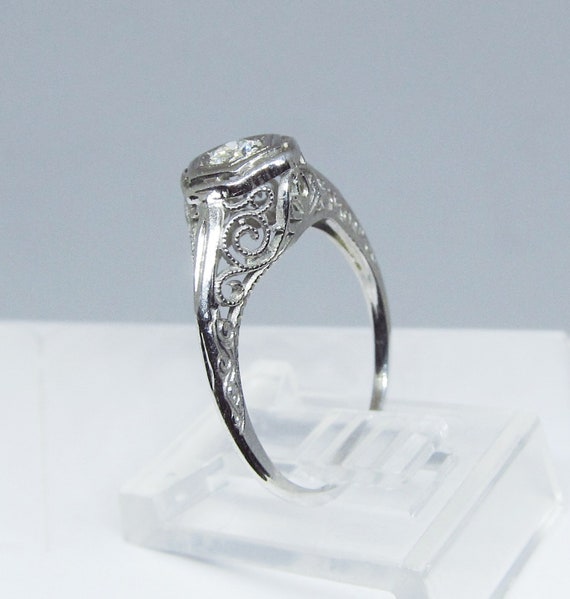 Estate Diamond Ring in 18Kt White Gold Filigree S… - image 2