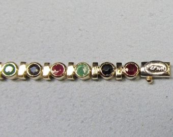 Ruby Emerald and Sapphire Precious Stone and 14Kt Yellow Gold Bracelet (E)