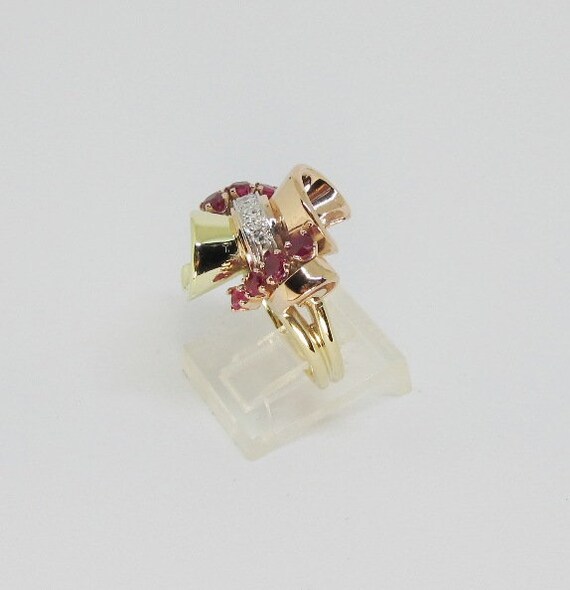 14Kt Multi Color Gold Ruby and Diamond Retro Ring… - image 6