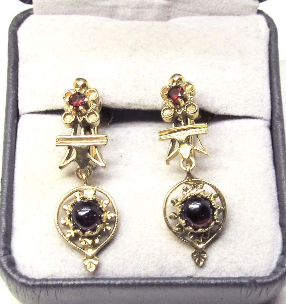 Garnet Earrings 14Kt Gold Victorian Revival (1068) - image 6