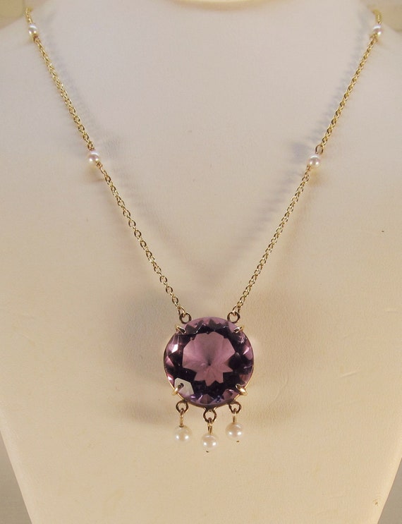 Purple Passion Amethyst and Pearl Pendant Necklac… - image 2