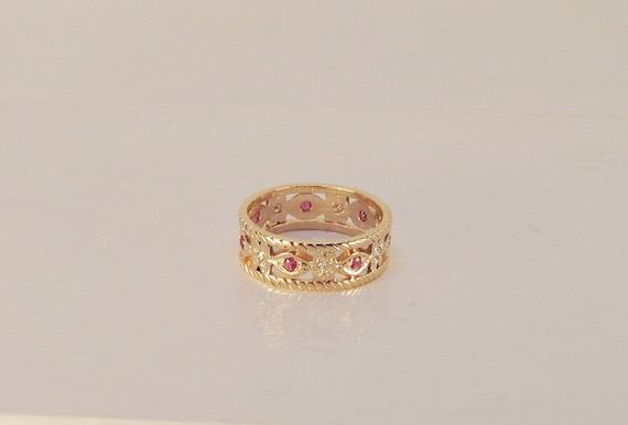 Diamond and Ruby Retro Band 14Kt Gold (1141) - image 1