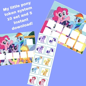 Può includere: Sistema di gettoni My Little Pony stampabile con 10 gettoni vuoti e 5 immagini di pony individuali. I pony sono Rainbow Dash, Twilight Sparkle, Pinkie Pie, Fluttershy, Rarity e Applejack. Il testo "Sto lavorando per" è in cima alla pagina.