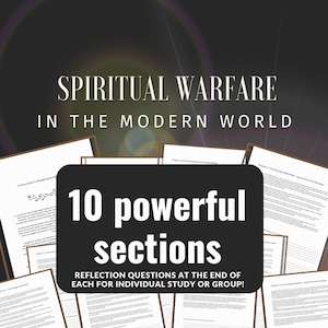 Peut inclure: Une mosaïque de pages d'un livre intitulé "Guerre spirituelle dans le monde moderne". Le livre comporte 10 sections et comprend des questions de réflexion à la fin de chaque section pour une étude individuelle ou une discussion de groupe.