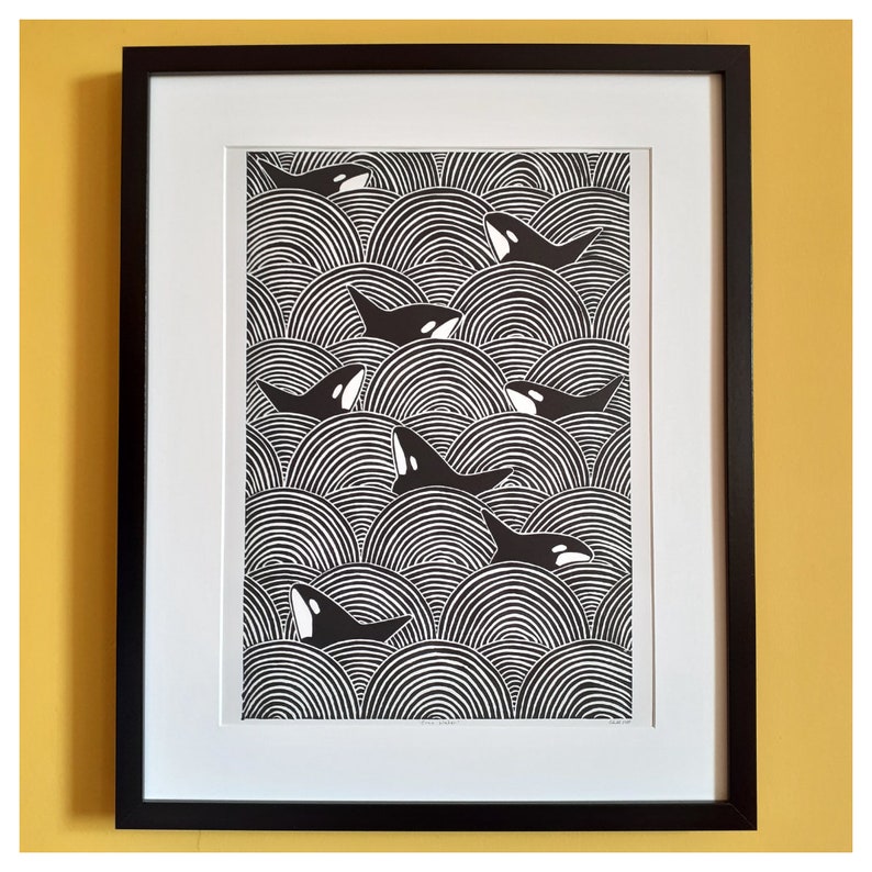 Orca Water Linocut Print image 1