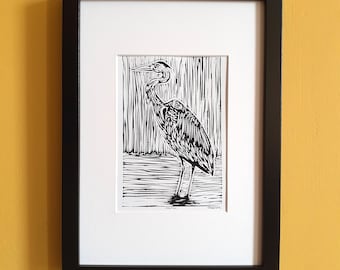 Heron Linocut Print