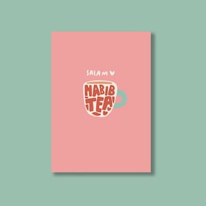 Cartão HabibTea (Habibi) - Cartão de felicitações Idotdoodle - Cartão de felicitações engraçado - Cartão de felicitações inspirador - Cartão de aniversário islâmico - Fofo - Engraçado