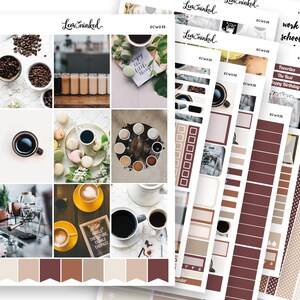 Pegatinas de planificador vertical para Erin Condren // Kit de pegatinas de planificador semanal con fotos de lujo «Coffee Time»