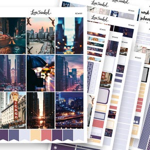 Pegatinas de planificador vertical para Erin Condren // Kit de pegatinas de planificador semanal de lujo con fotos «Romantic City»