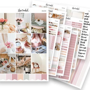 Pegatinas de planificador vertical para Erin Condren // Kit de pegatinas de planificador semanal de lujo con fotos «Café y flores»