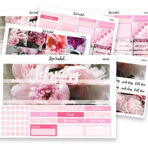 Februar Monatliches Sticker Kit für Erin Condren | Rosa Rose Vertikale Planer Aufkleber | Erin Condren Kit | 7 x 9 Monats Sticker Kit