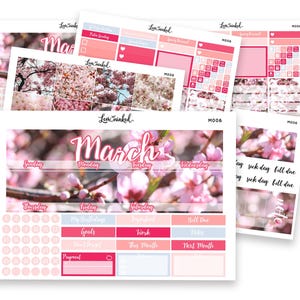 März Monthly Sticker Kit für Erin Condren | Rosa Frühling Vertikale Planer Aufkleber | Erin Condren Kit | 7 x 9 Monats Sticker Kit