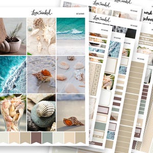 Pegatinas de planificador vertical para Erin Condren // Kit de pegatinas de planificador semanal de lujo con fotos «Seashells By The Sea»