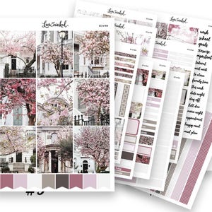 Pegatinas verticales para planificadores de Erin Condren // Kit de pegatinas de planificadores semanales de lujo con fotos «Romantic Cherry Blossoms»