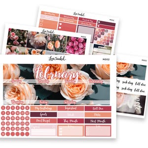 Februar Monatliches Sticker Kit für Erin Condren | Frühling Rose Vertikale Planer Aufkleber | Erin Condren Kit | 7 x 9 Monats Sticker Kit