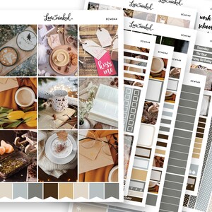 Pegatinas de planificador vertical para Erin Condren // Kit de pegatinas de planificador semanal con fotos de lujo «Coffee Time»
