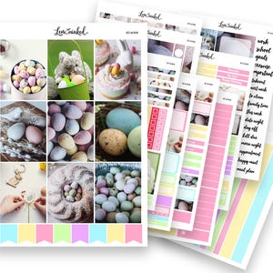 Pegatinas de planificador vertical para Erin Condren // Kit de pegatinas de planificador semanal de lujo con fotos "Huevos de colores"