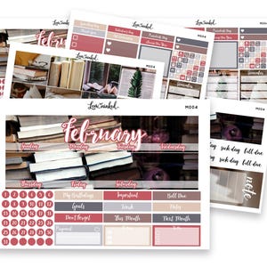 Februar Monatliches Sticker Kit für Erin Condren | Bibliothek Zeit Vertikale Planer Aufkleber | Erin Condren Kit | 7 x 9 Monats Sticker Kit