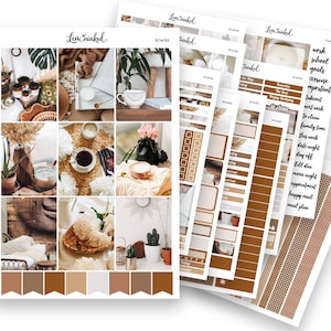 Pegatinas de planificador vertical para Erin Condren // Kit de pegatinas de planificador semanal de lujo con fotos «Coffee And Life»