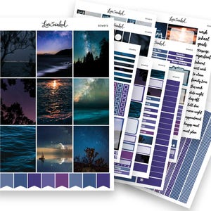 Verticale plannerstickers voor Erin Condren || Weekplannerstickers "Paarse lucht" luxe weekpakket