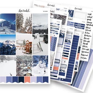 Stickers pour agenda vertical pour Erin Condren || Kit hebdomadaire d'autocollants photo de luxe « Hiver enneigé » pour agenda