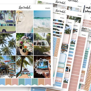 Vertikale Planer Aufkleber für Erin Condren || ”Beach Escape Deluxe Photo Weekly Kit Planer Stickers