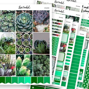 Adesivi per planner verticale per Erin Condren // Adesivi per planner settimanale Deluxe "Piante verdi"