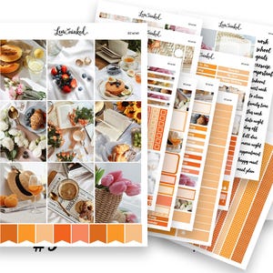 Verticale plannerstickers voor Erin Condren || ”Orange Afternoon Tea“ luxe weekplannerstickers fotopakket