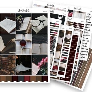 Pegatinas de planificador vertical para Erin Condren // Kit de pegatinas de planificador semanal de lujo con fotos «Coffee And Books»