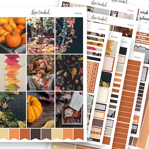 Pegatinas de planificador vertical para Erin Condren // Kit de pegatinas de planificador semanal de lujo con fotografía «Otoño dorado»